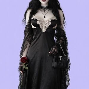 NK Imode Silk Black & White Lace Gown